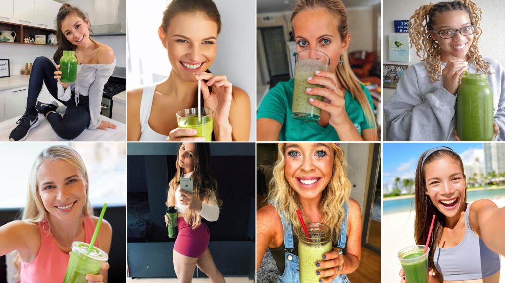 Eight Happy Women Drinking Smoothies